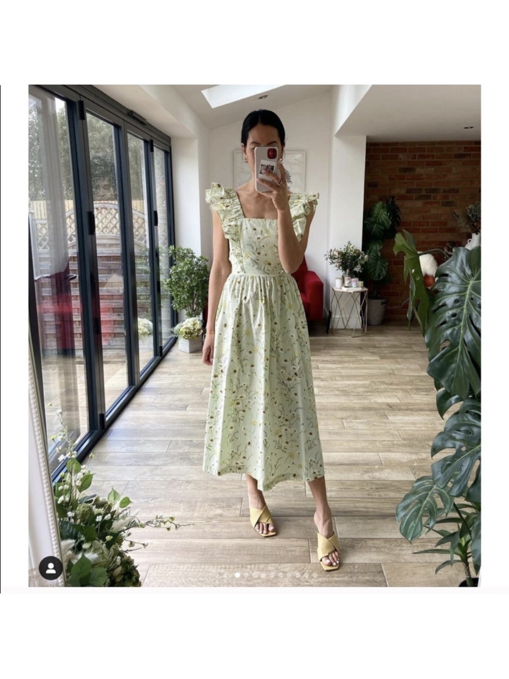 H&M Light Green Wildflower Cotton Midi Dress